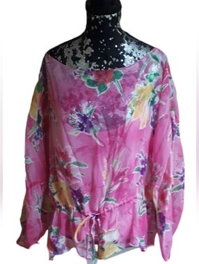 Vintage Ralph Lauren Silk Pink Floral Tie-Waist Blouse